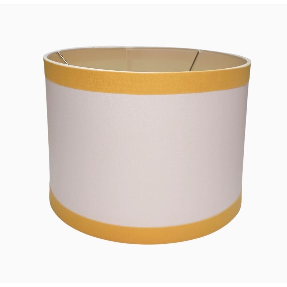 Vintage Drum Lampshade White & Yellow Fabric Uno Fitter Large Table Lamp Shade